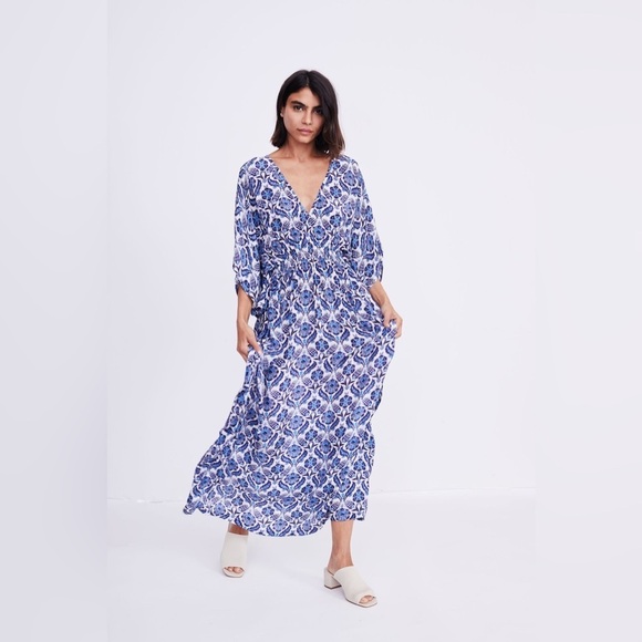 Rujeta Sheth Marie Cinch Kaftan, Blue Lotus, Size M/L - Picture 4 of 12